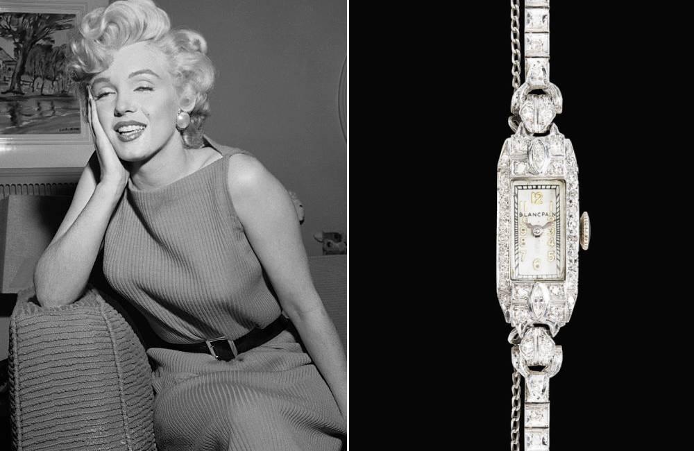 Marilyn Monroe’s Blancpain Cocktail Watch ©Bettmann / Getty Images | @timestickingrepaircenter / Pinterest